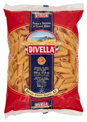 Produktbild von 24x Divella Mezze Penne Rigate N. 42 Hartweizengrieß Pasta Italienische Nudeln 500g Packung + Italian Gourmet Polpa di Pomodoro 400g Dose
