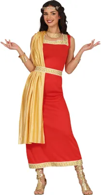 Produktbild von Roemer Toga Tunica Rot Gold Antikes Rom Kostuem Karneval Fasching Historische Kleidung Spartacus Gladiator, Größe: 42 - 44 (L) Farbe: Rot