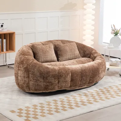 Produktbild von LVHOM Klassischer Sitzsack mit 2 Kissen, Bean Bag mit Sitzpuff, Lazy Sofa Chenille Kuschelstuhl Sitzsäcke, Chaiselongue, 2 Sitzer Sofa, Kaffeebraun