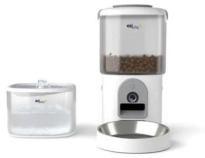 Productafbeelding van Voerdispenser en voerbak voor kleine katten en honden, Eziclean® Nutribot Cam+ Max (2L/4L)