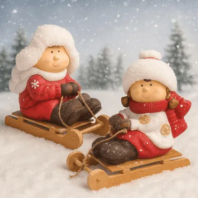 Produktbild von Weihnachtsfiguren 2er Set Dekofigur Weihnachten Keramik Figur Weihnachtsdeko