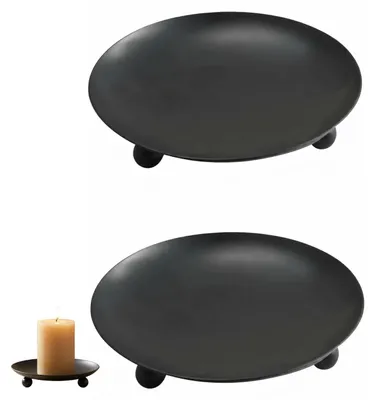Kerzenhalter-Set, 2er-Pack, schwarz, Metall, Ø 9 cm, Höhe 1,5 cm
