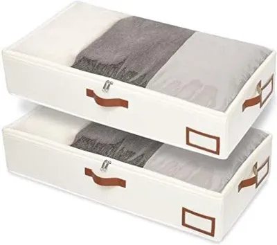 Produktbild von Famanu Unterbettkommode 2 Stück - Aufbewahrungstasche für Kleidung, faltbar, beige