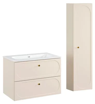 Produktbild von Waschtisch und Hängesäule 80.2cm Sanae mit 2 Schubladen, Sandbeige