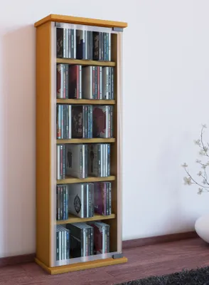 Produktbild von VCM CD Regal Holz | CD Schrank mit ESG-Sicherheitsglastüren für 204 CDs oder 72 DVDs | Maße: H. 92 x B. 31 x T. 18 cm | Blu ray Regal | CD Regal - Classic