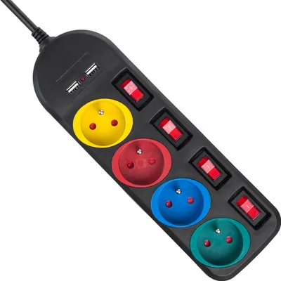 Zdjęcie produktu dla Listwa zasilająca Maclean, przedłużacz 4 gniazda + 2xUSB, z włącznikami, 250VAC/10A, 2.1A 5V, 1.5m, czarna, MCE229 B