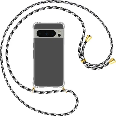 Produktbild von Handykette Backcover-Schutzhülle mit Band (Metall goldfarben) für Google Pixel 8 Pro (6.7'') - schwarz/grau/weiß