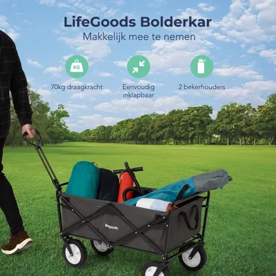 Imagen del producto de Carrito plegable, con capacidad de 94 litros, apto para hasta 80 kg, dimensiones 98x45 cm, ideal para niños y para uso en el jardín