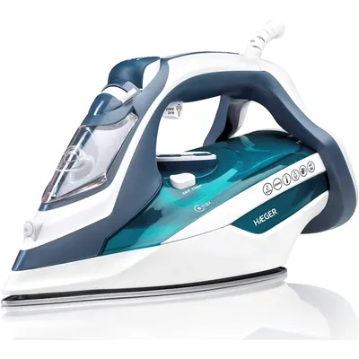 Produktbild von Haeger Ultra Steam 2800, Trocken- & Dampfbügeleisen, Keramik-Bügelsohle, 2,2 m, 80 g/min, Blau, Weiß, 45 g/min