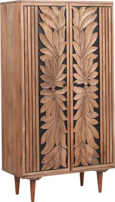 Produktbild von Marrakesch Boho Kleiderschrank Schrank aus Holz massiv 150cm | Highboard Mehrzweckschrank Aday für Wohnzimmer Flur und Schlafzimmer als Vintage Möbel | Aktenschrank für das Büro