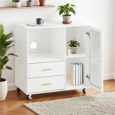 Produktbild von Schrank für das Büro – Aufbewahrungsschrank – Schreibtischschrank – Mobiler Schrank – Schubladenschrank – Mit Rollen und Glastür