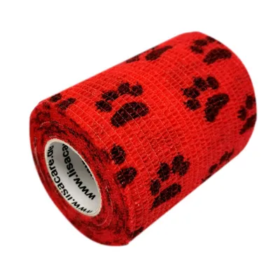 Produktbild von LisaCare selbsthaftende Bandage - Pfote Rot - 7,5cm x 4,5m