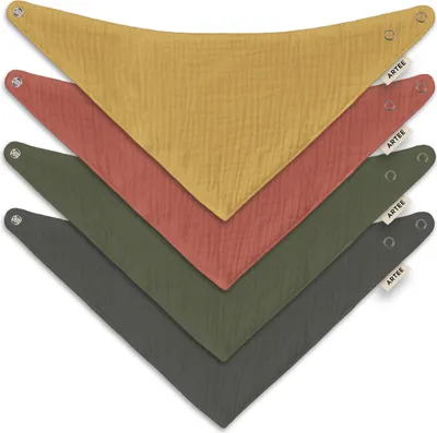 Produktbild von Musselin Halstücher Set 4 Stück Größe M Dreieckstücher Spucktücher Baumwolle Lätzchen Baby und Kleinkind