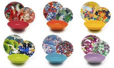18-teiliges Tafelservice Kimono, Porzellan/Keramik, mehrfarbig