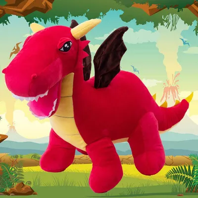 Produktbild von Drache 110cm Kuscheltier Roter Dinosaurier – Weiches Dino Plüsch Stofftier für Kinder