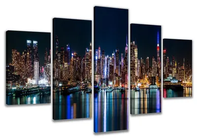 Obrázok produktu pre Obraz na plátne New York Noc 5-dielny 200x100 cm zarámovaný