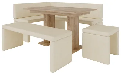 Produktbild von Ecke AKIKO METAL [] mit Tisch+Bänken-142x196 Links-SOFT33 Kunstleder|Eckbankgruppe für Ihrem Esszimmer|Küche|modern|Sitzecke|Essecke