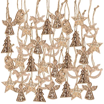 Produktbild von 36 kleine Holzanhänger Weihnachten braun Natur Baumschmuck Set  5 cm