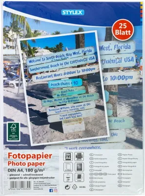 Produktbild von Stylex Fotopapier, DIN A4, 180 g, 25 Blatt - glänzend, für Inkjet/ Tintenstrahl Drucker