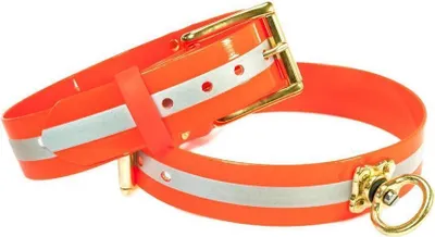 Produktbild von Mystique® Biothane Schweisshalsband 25mm reflex orange gold messing 35-45cm
