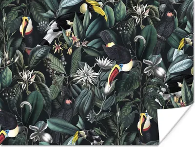 Produktbild von MuchoWow® Poster Blumen - Tukan - Blätter 120x90 cm - Wandbild