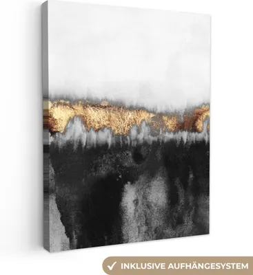 Produktbild von MuchoWow® - Leinwandbilder - Gold - Chic - Abstrakt, Wandbild, Wanddeko Bilder Wohnzimmer, 60x80 cm