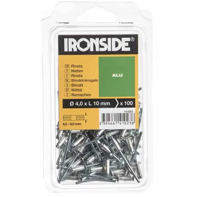 Produktbild von Ironside IR141023, Blindniete, Aluminium, Edelstahl, Edelstahl, 4 mm, 10 mm