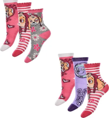Produktbild von Paw Patrol Socken mit Skye und Everest für Mädchen, Hunde, Größe 31/34, elastischer Bund 6er-Pack