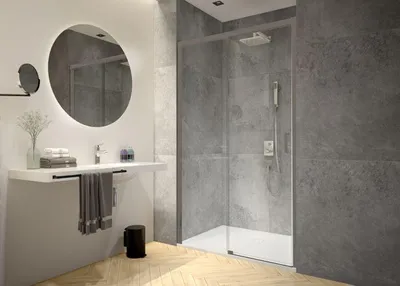 Produktbild von Porte Arty Schiebetür Ext.116, Hochglanz-Silber, Transparent, Höhe 200 cm, mit Profil, Frontzugang