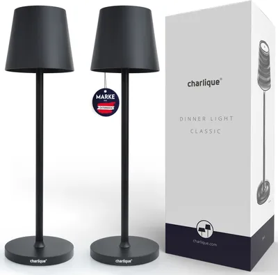 Produktbild von charlique® LED Akku Tischlampe (Doppelpack) - Dinner Light schwarz 38 cm - dimmbare Tischleuchte mit USB, aufladbar, warmes Licht