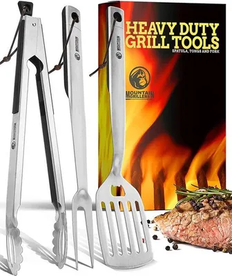 Produktbild von Famanu Grill Set - Nachhaltige RVS BBQ Accessoires - Schließbare Zange, Spatel, Fleischgabel, Flaschenöffner