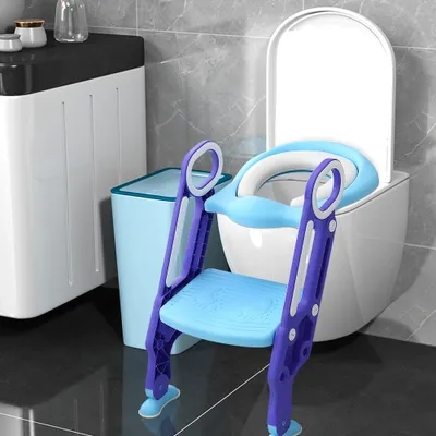Produktbild von Kinder Toilettentrainer Toilettensitz mit Treppe und Griffe faltbar Kindertoilette WC Sitz Töpfchentrainer Blau+Lila