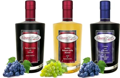 Produktbild von Balsamessig Sorglos Paket 3x 0,7L 25 Sterne Balsamessig / Weißer Balsam Essig / Crema di Balsamico di Modena IGP Glasflaschen Set