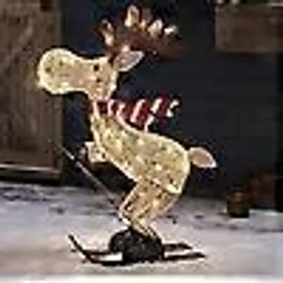 Produktbild von Draußen Weihnachten Figur Led Skifahren Elch Garten Dekoration Ornament 35cm