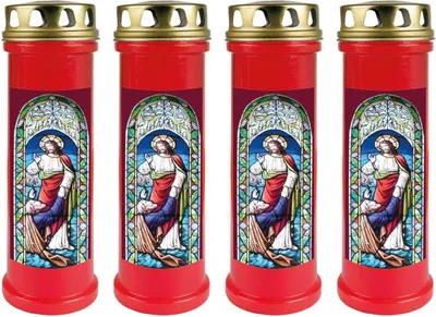 Produktbild von Grabkerze Rot 4er Pack, Brenndauer: 100 Stunden ( je Kerze ), Motiv: Fenster Rot