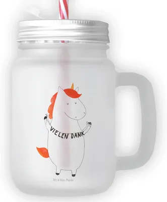 Produktbild von Mr. & Mrs. Panda Glas Einhorn Dankeschön - Transparent - Geschenk, Unicorn, Danke, Danksagung, dessertglas, Einhörner, Mason Jar, Vielen Dank, Trinkgefäß, Cocktailglas