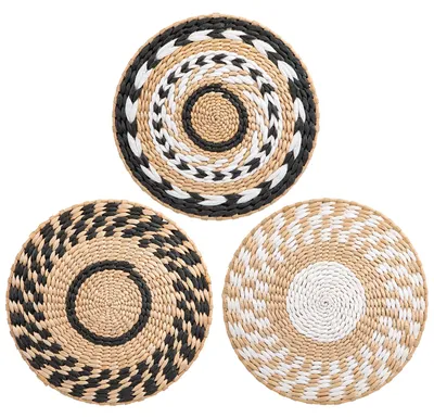 Image de Ensemble de 3 paniers muraux de style bohème - Décoration murale tissée à la main