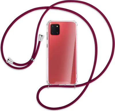 Produktbild von Handykette Backcover-Schutzhülle mit Band (Metall silberfarben) für Samsung Galaxy Note 10 Lite - dunkelrot