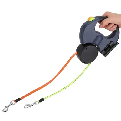 Obrázok produktu pre Pet Walking Lead Automatic Extendable Flexible Dog Cat Traction Rope Dual Headed Hand Holding with LED Light (Dark Gray )