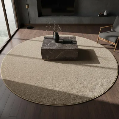 Produktbild von Wohnzimmerteppich Uni Modern Waschbar Strapazierfähig | Rund Beige 120x120 cm Schlafzimmer Fußbodenheizung geeignet | CIMA – Kadima Design
