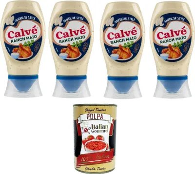 Produktbild von Calvè Ranch Maio Buttermilch-Sahne-Mayonnaise-Sauce 4x240gr + Italian Gourmet polpa 400gr