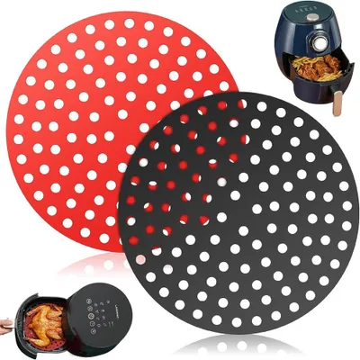 Produktbild von Airfryer Einleger 2er-Set – Universell, spülmaschinenfest, hitzebeständig, Schutz vor Verbrennen,Friteusenzubehör,Frittiermatte