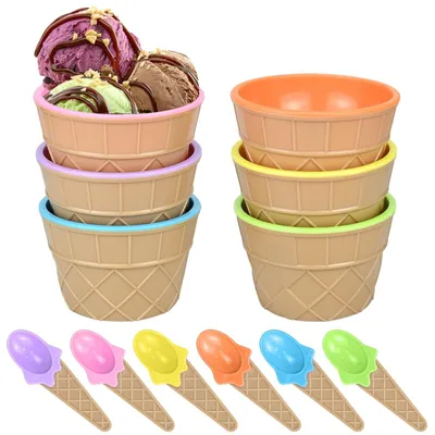 Produktbild von Set mit 6 bunten Eisbechern inklusive Löffel