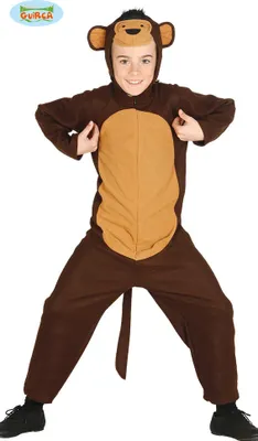 Produktbild von Kleiner Affe Kinder Kostüm mit Kapuze und Jumpsuit, Größe: 10 - 12 Jahre Farbe: Braun
