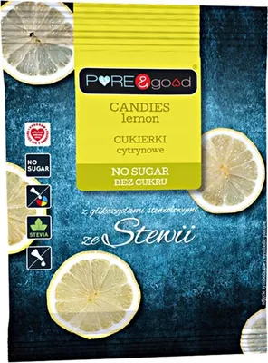 Obrázek produktu pro CITRONOVÉ BONBÓNY SE STEVIÍ BEZ CUKRU 50 g – PURE&GOOD