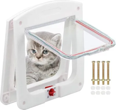Productafbeelding van Famanu kattenluik met 4-puntsvergrendeling - Eenvoudig te installeren, duurzaam en inclusief tunnel - Wit, 20 x 22 cm