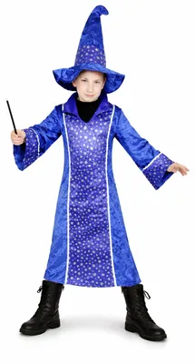 Produktbild von Zauberer Kostüm Kinder blau - Robe & Hut - Größen 110-152, Größe:110/116