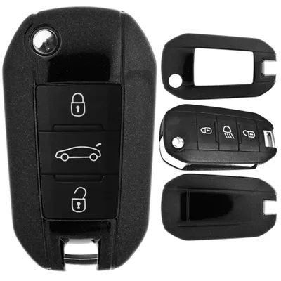 Produktbild von Auto Schlüssel Kunststoff Hülle ABS Plastik Schutz Cover Schwarz kompatibel mit Peugeot 208 301 308 408 508 3008 2008 5008 Klappschlüssel