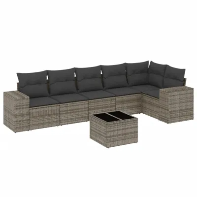 Produktbild von 7-tlg. Garten-Sofagarnitur mit Kissen Grau Poly Rattan