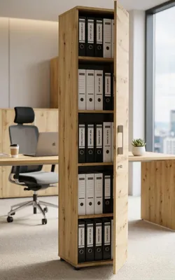 Produktbild von Abschließbarer Aktenschrank, 30 cm breit, mit 5 Ablagen, Eiche Aristan, für Zuhause und Büro, DSGVO-konform